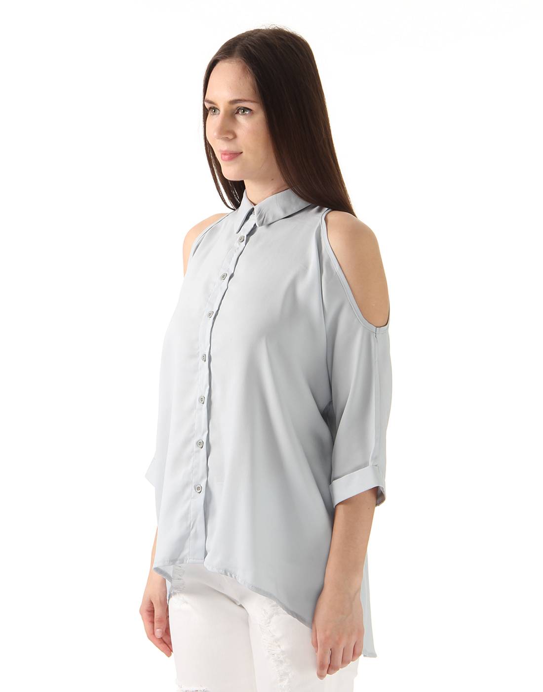 Ax Paris Women Casual Wear Grey Shirt